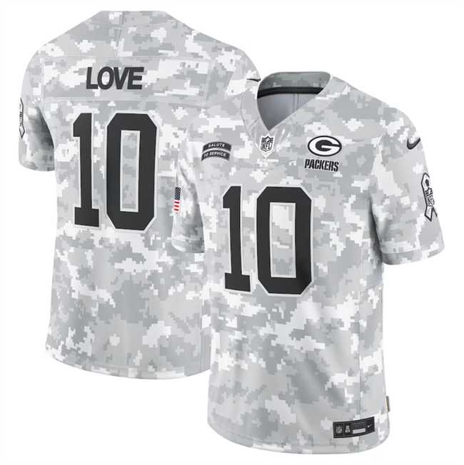 Mens Green Bay Packers #10 Jordan Love 2024 Arctic Camo Salute To Service Limited Stitched Jersey Dyin